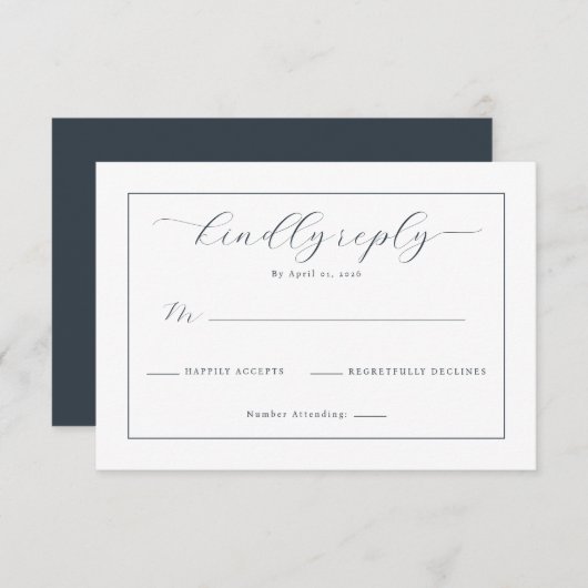 Elegant Navy Calligraphy Template 出欠カード (正面/裏面)