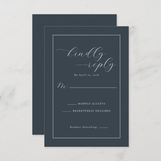 Elegant Navy Calligraphy Template 出欠カード (正面/裏面)