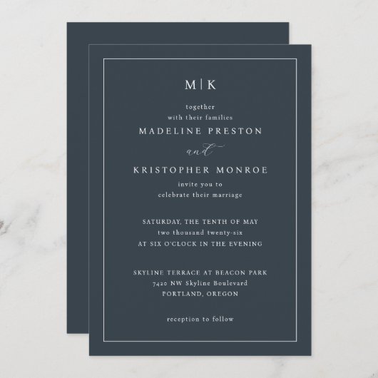 Elegant Navy Calligraphy Template 招待状 (正面/裏面)
