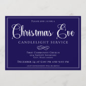Elegant Navy Christmas Eve Candlelight Service 招待状 (正面)