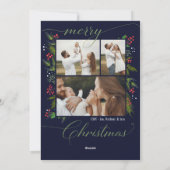 Elegant Navy Christmas Greenery Wreath 4 Photo シーズンカード (裏面)