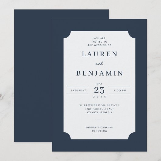 Elegant Navy Classic Invitation 招待状 (正面/裏面)