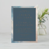 Elegant Navy Cloudy Sky 箔招待状 (立ち正面)