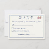 Elegant Navy & Cream Two Hearts Catholic Wedding 出欠カード (正面)