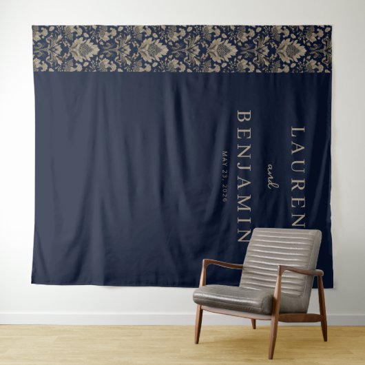 Elegant Navy Damask タペストリー (インサイチュ(横))
