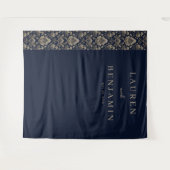 Elegant Navy Damask タペストリー (正面(横))