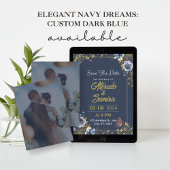 Elegant Navy Dreams: Custom Dark Blue With Photo  招待状