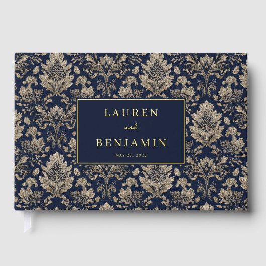 Elegant Navy Floral ゲストブック (正面)