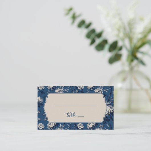Elegant Navy Floral プレイスカード (スタンド正面)