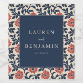 Elegant Navy Floral ワインラベル (シングルラベル)