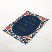 Elegant Navy Floral Border 箔招待状 (回転した状態)