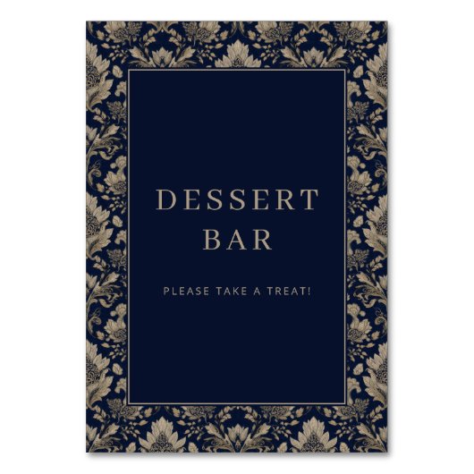 Elegant Navy Floral Dessert Bar Sign テーブルナンバー (正面)