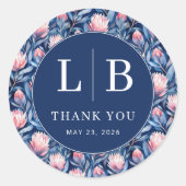 Elegant Navy Floral Gratitude ラウンドシール (正面)