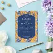 Elegant Navy Floral Mustard アクリル招待状 (インサイチュ (ウェディング))