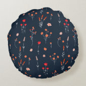 Elegant Navy Floral Round Pillow ラウンドクッション (裏面)
