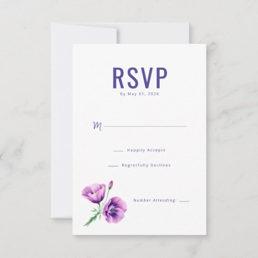 Elegant Navy Floral RSVP (正面)