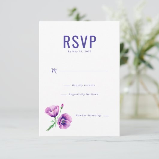 Elegant Navy Floral RSVP (スタンド正面)