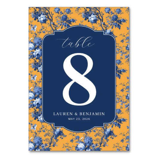 Elegant Navy Floral Table Number テーブルナンバー (正面)
