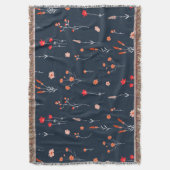 Elegant Navy Floral Throw Blanket スローブランケット (正面縦)