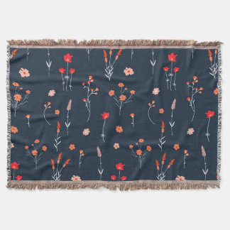 Elegant Navy Floral Throw Blanket スローブランケット