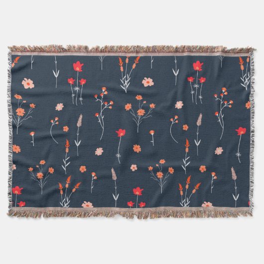 Elegant Navy Floral Throw Blanket スローブランケット (正面)