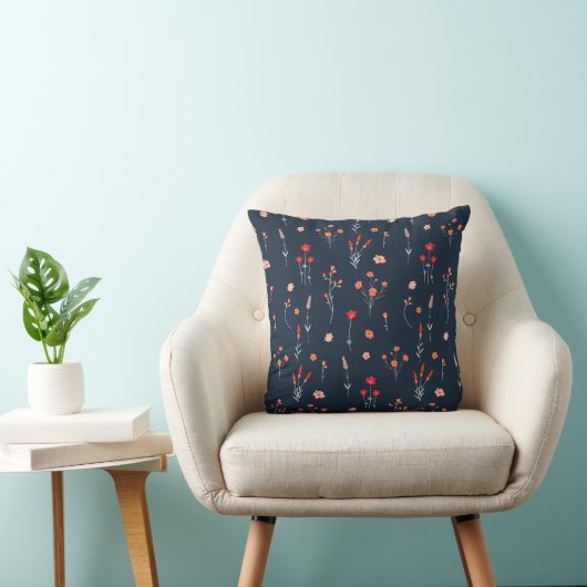Elegant Navy Floral Throw Pillow クッション (椅子)