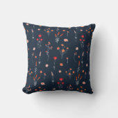 Elegant Navy Floral Throw Pillow クッション (正面)