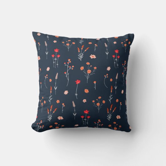Elegant Navy Floral Throw Pillow クッション (正面)