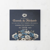 Elegant Navy Floral Tri Fold Invite 三つ折り招待状 (カバー)