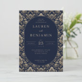 Elegant Navy Floral Wedding Invitation 招待状 (スタンド正面)