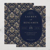 Elegant Navy Floral Wedding Invitation 招待状 (正面/裏面)