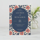 Elegant Navy Floral Wedding Invitation 招待状 (スタンド正面)