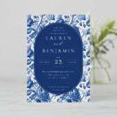 Elegant Navy Floral Wedding Invitation 箔招待状 (立ち正面)