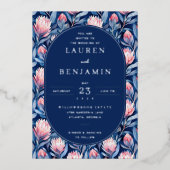 Elegant Navy Floral Wedding Invitation 箔招待状 (正面)