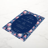 Elegant Navy Floral Wedding Invitation 箔招待状 (回転した状態)