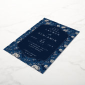Elegant Navy Floral Wedding Invitation 箔招待状 (回転した状態)
