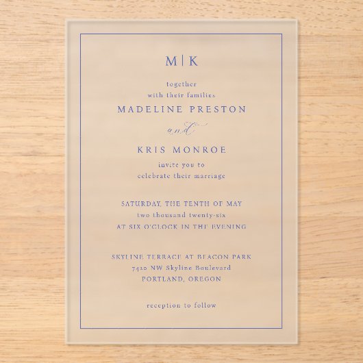 Elegant Navy Formal Invitations アクリル招待状 (正面)