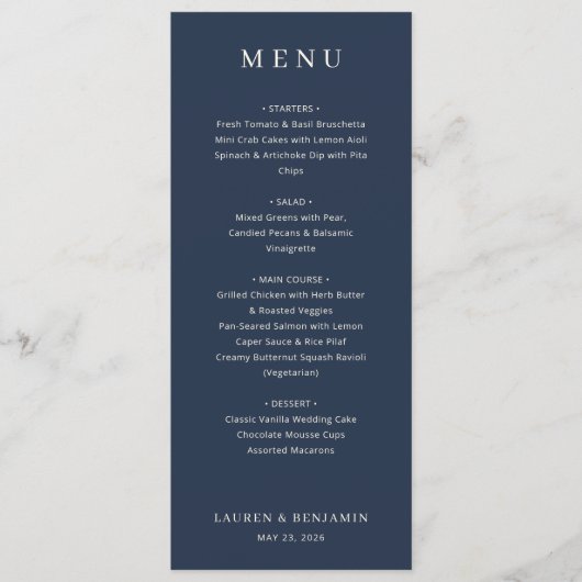 Elegant Navy Formal Menu メニュー (正面)