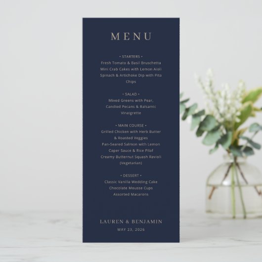 Elegant Navy Formal Menu メニュー (スタンド正面)