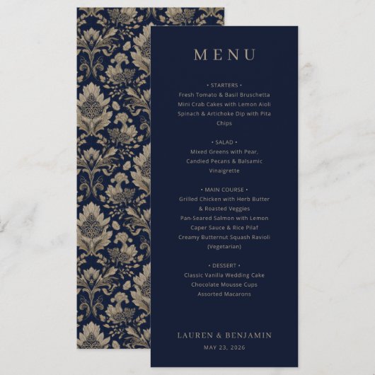 Elegant Navy Formal Menu メニュー (正面/裏面)