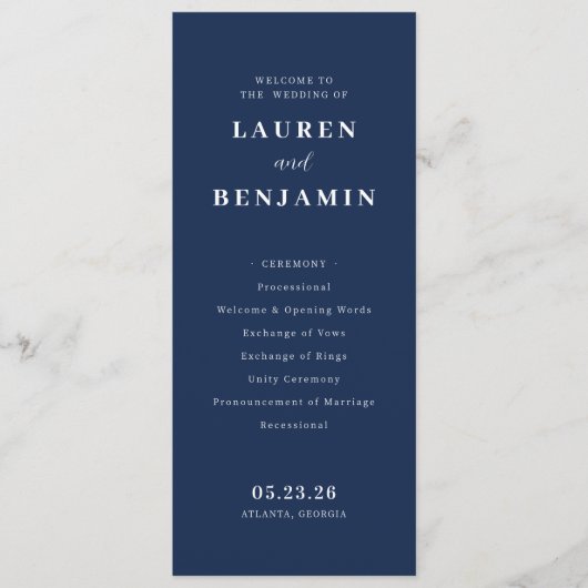 Elegant Navy Formal Wedding Ceremony プログラム (正面)