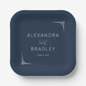 Elegant Navy Geometric ペーパープレート (正面)