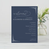 Elegant Navy Geometric Wedding Ceremony Schedule プログラム (スタンド正面)