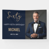 Elegant Navy Gold 60th Birthday 横断幕 (横)