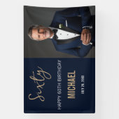 Elegant Navy Gold 60th Birthday 横断幕 (縦)