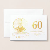 Elegant Navy & Gold 60th & Legendary Birthday 箔カード (封筒付き正面)