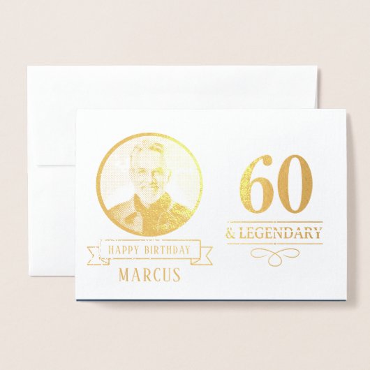 Elegant Navy & Gold 60th & Legendary Birthday 箔カード (封筒付き正面)