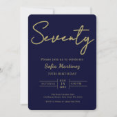 Elegant Navy & Gold 70th Birthday Invitation 招待状 (正面)