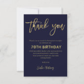 Elegant Navy Gold 70th Birthday Thank You Card サンキューカード (正面)