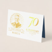 Elegant Navy & Gold 70th & Legendary Birthday 箔カード (正面)